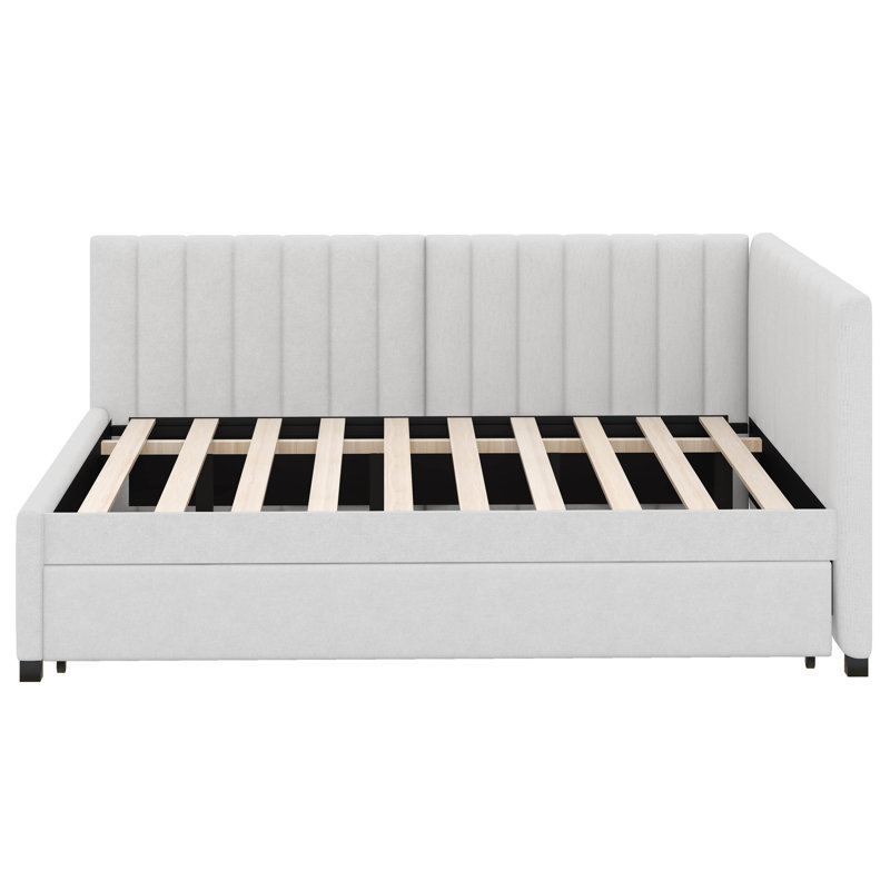 Full Size Upholstered Daybed With Trundle, Beige