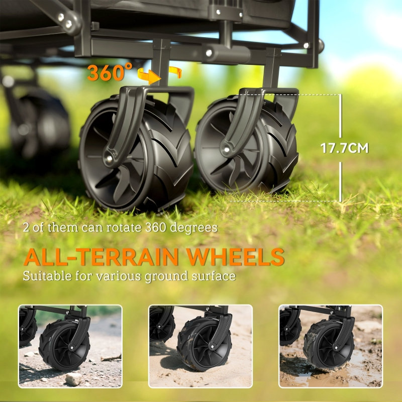 Beach 117*55*98 cm Steel 1 Piece Folding Wagon Black with Overhead Canopy