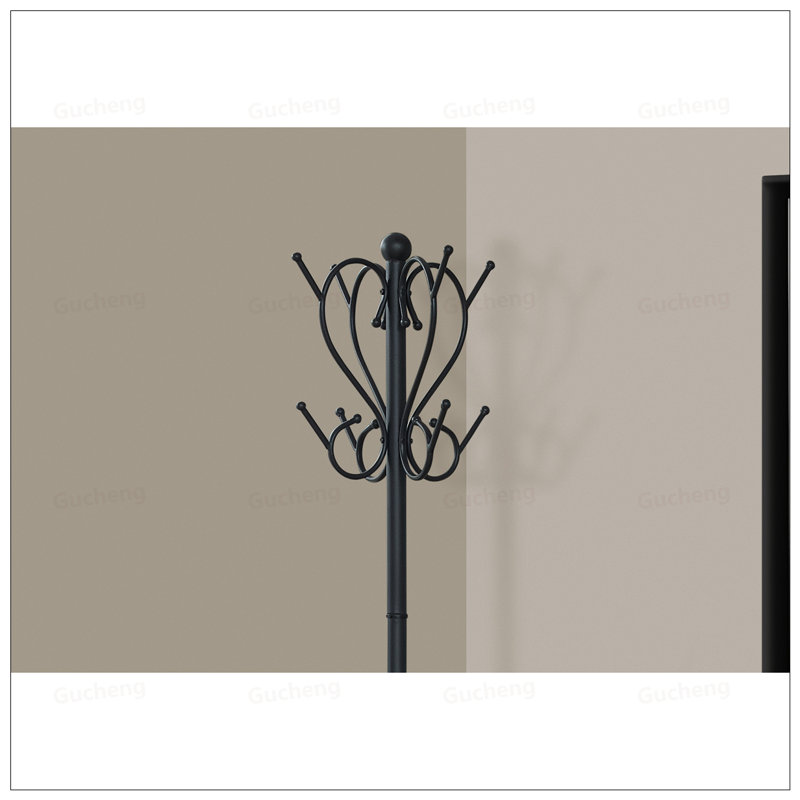 Arbre d'entrée autoportant avec 8 crochets et porte-parapluie, conception élégante à volutes pour le vestibule et la chambre à coucher