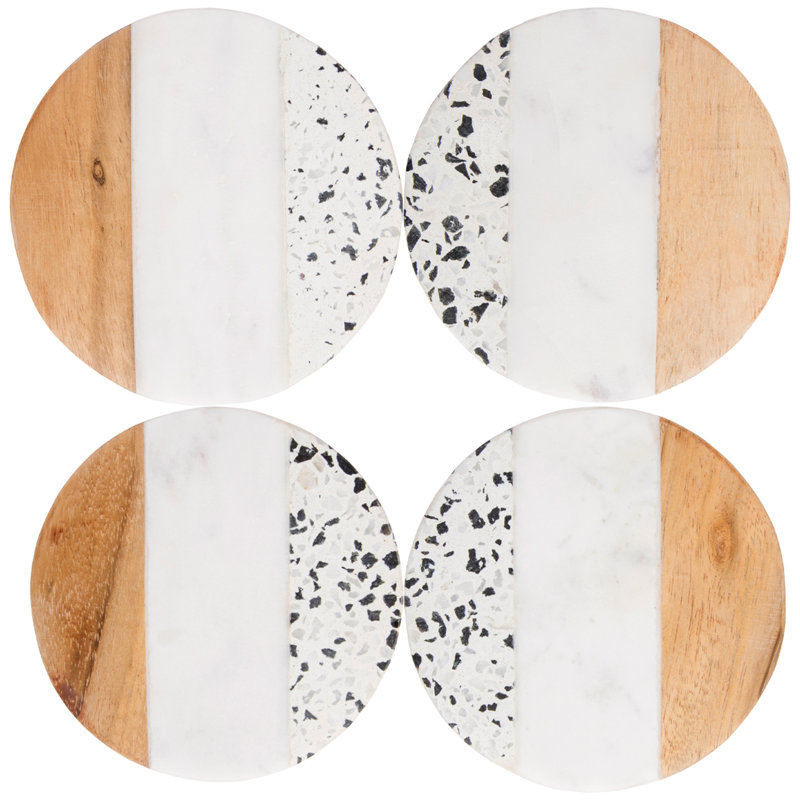 Wood Round 4 Piece Coaster Set