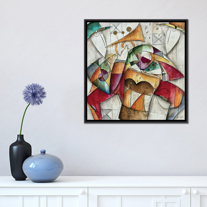 " Jam Session I " by Eric Waugh, 18" H x 18" W x 1.5" D, Black Floater Framed Canvas, No Mat