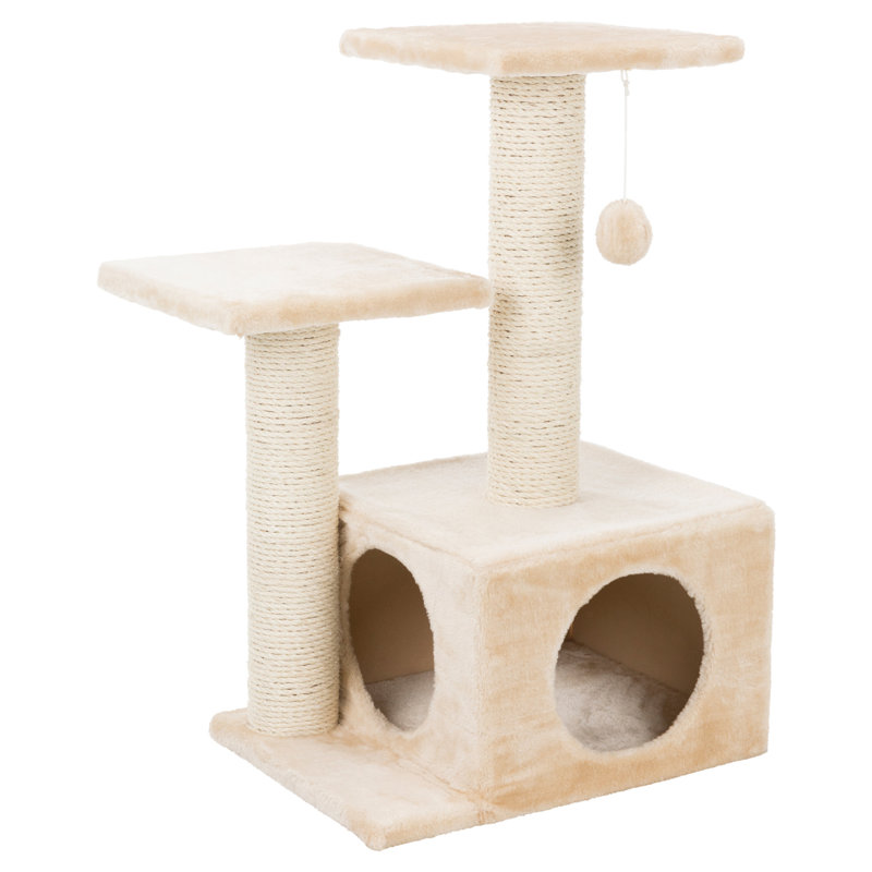 TRIXIE Valencia 28" Cat Tree, 3-Level Cat Tower, Sisal Scratching Posts, Plush Condo and Platforms, Dangling Cat Toy, Natural