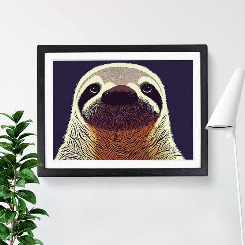 Adorable Sloth - Single Picture Frame Print, Black Framed, 46cm H x 64cm W x 2cm D