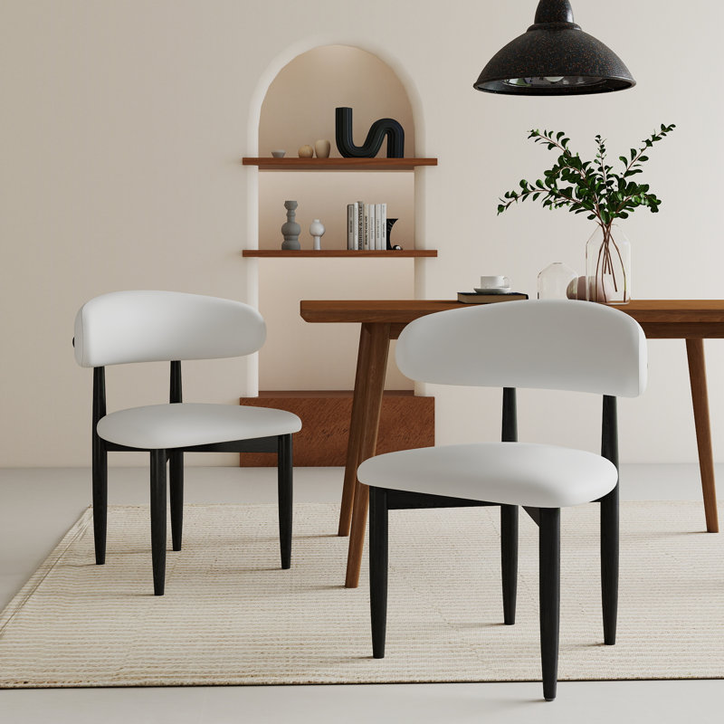 Chaise de salle à manger rembourrée en similicuir et bois d'hévéa Juvan (ensemble de 2), 2, Noir