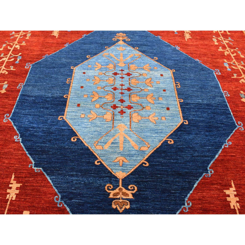 Tapis rouge nouvel âge en laine 10 pi 3 po x 14 pi Taelon