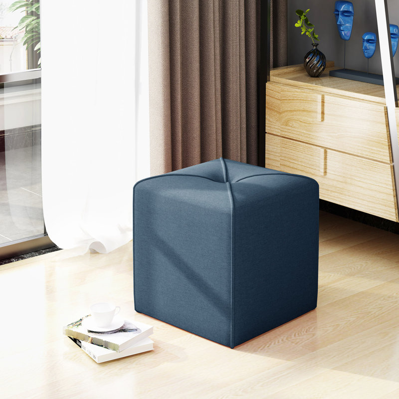 Carré en bleu marine - siège supplémentaire en tissu et repose-pieds pour vous 17 po x 16,5 po sans assemblage requis avec une housse bleue
