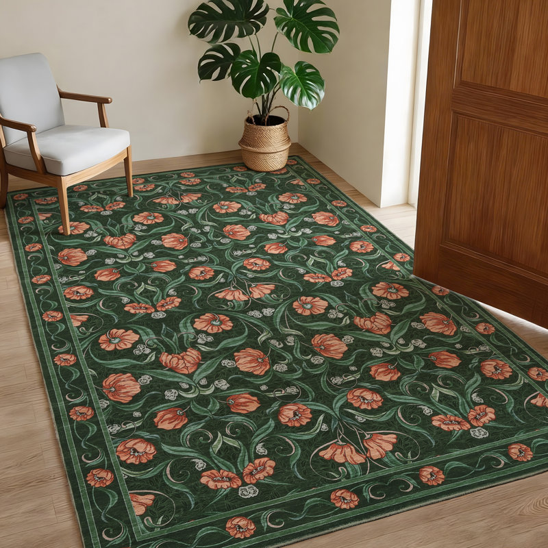 Area Rug for Living Room, Floral Modern Washable Rugs, Non-Slip Low-Pile Soft Floor Carpet for Bedroom, Living Room, Dining Room