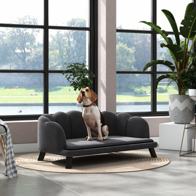 Large Dog With Charcoal Gray Velvet Cover And Foam Filling, Cute Bed Pearl Pattern For Medium , Washable Insert Included Stylish Elegant Bed, Velvet,