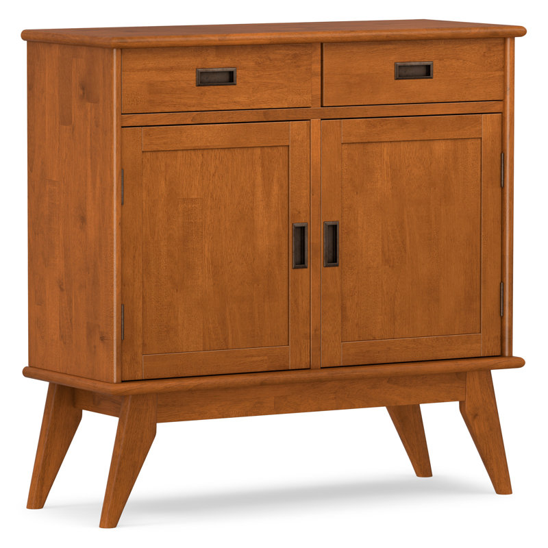Draper 36"W Solid Wood Mid-Century Modern Entryway Storage Cabinet with Drawers and Adjustable Shelves