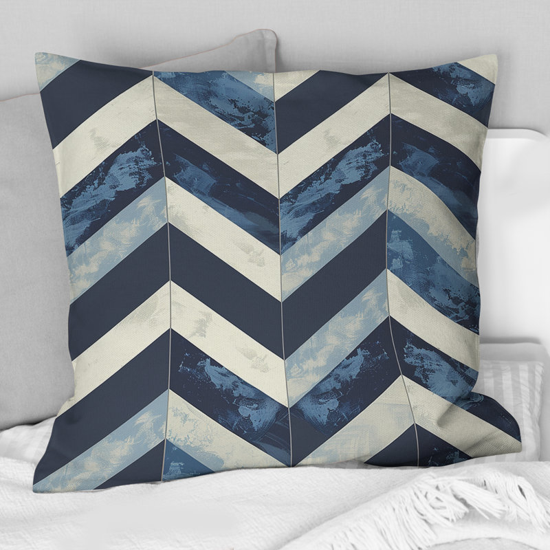Blue Chevron Glam IV - Coussin décoratif transitionnel, H 16 po x l 16 po