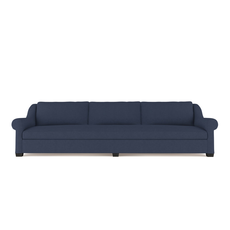 Thompson Rolled Slope-Arm Sofa, Box Weave Linen Blue Print, 32" H x 96" W x 41" D, Natural