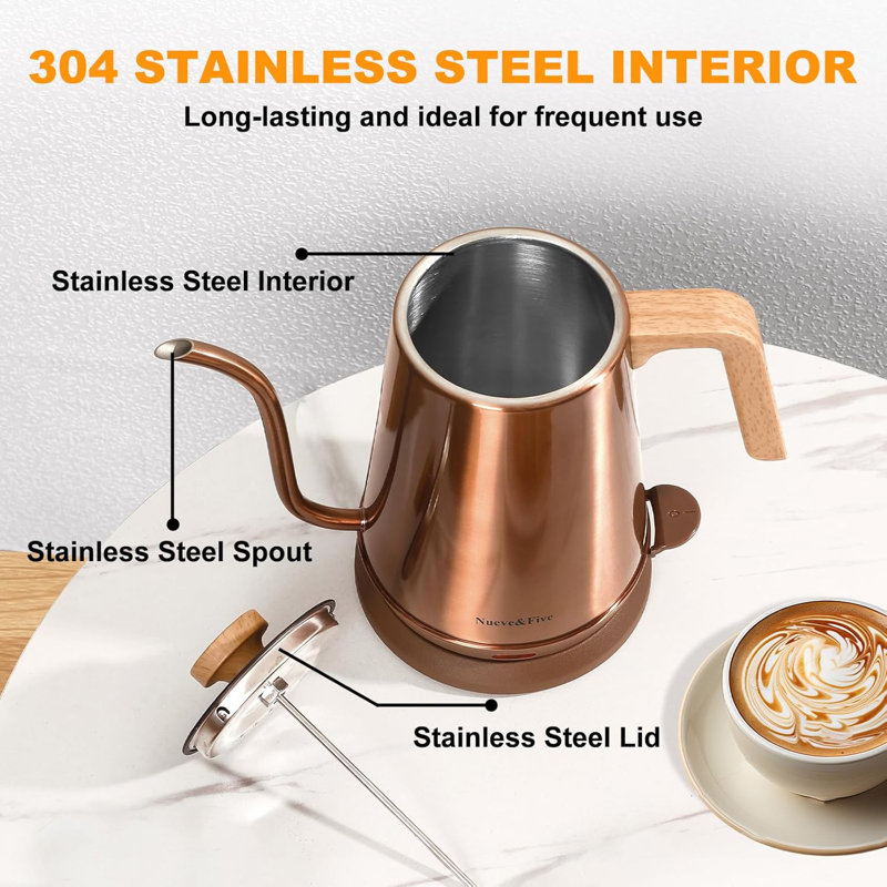 Basowin Gooseneck Electric Kettle(1.0L),1000W Electric Tea Kettle Of 304 Stainless Steel,Auto Shut Off,Coffee Kettle For Pour Over And Tea