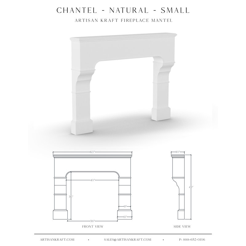 Chantel Cast Stone Fireplace Surround with Standard Hearth, Natural, 10" D x 60" F x 49" B