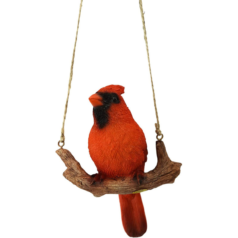 Red Hanging Cardinal on Branch Garden Figurine