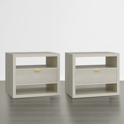 Hanzel Modern Minimalist Nightstand With Textured Finish & Open Storage Shelf(Set Of 2)