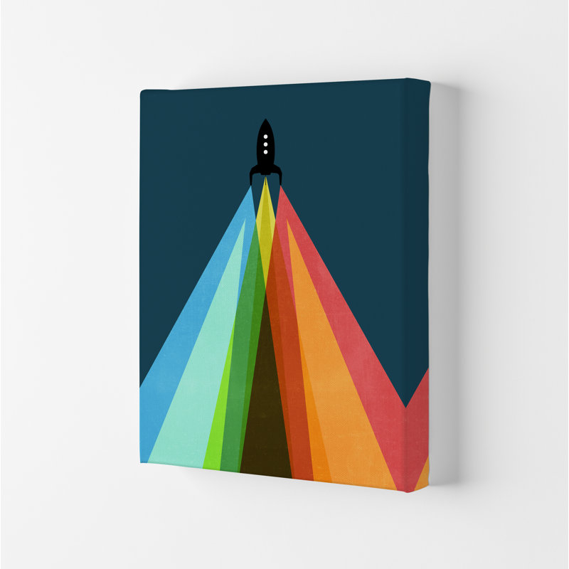 Rainbow And Navy Rocket A - Print, No Frame, 84.01cm H x 59.4cm W x 4cm D