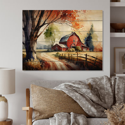 Calm Red Barn In Spring VI - Country Wood Wall Decor