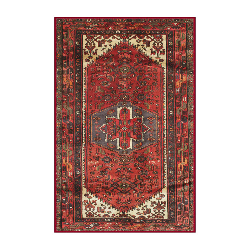 Tapis traditionnel rouge / beige, Rectangle 5 pi x 7 pi