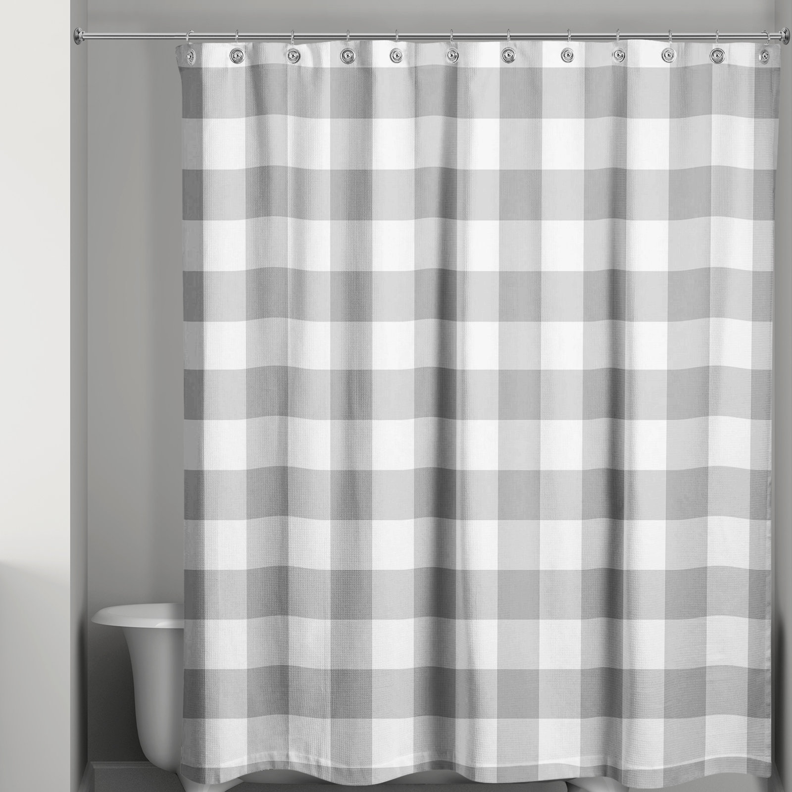 Hanka Plaid Shower Curtain, Gray