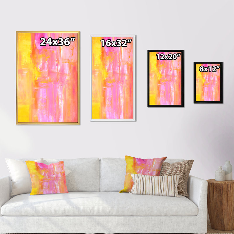«Yellow and Pink Merging Abstract II», reproduction d'art moderne et contemporaine sur toile, H 36 po x l 24 po x P 1 po