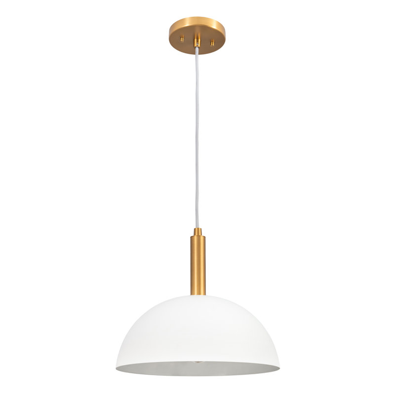 Luminaire suspendu dôme 1 lumière moderne, Or brossé, Blanc