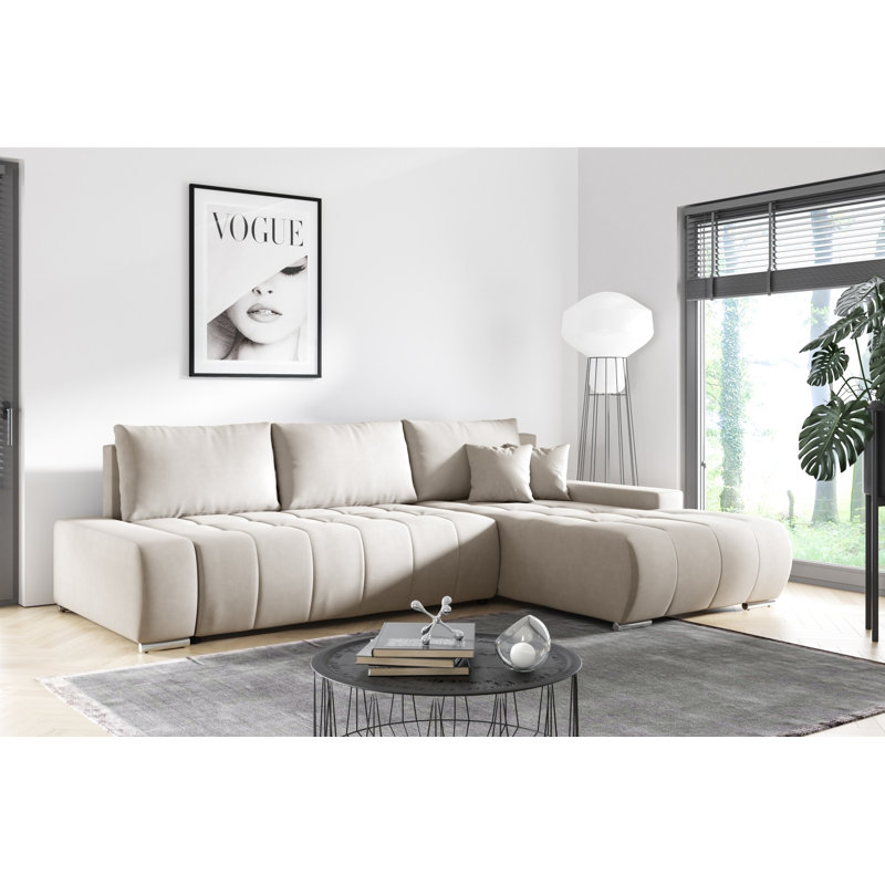 Asaan 3 Seater Velvet Sofa & Chaise, Right Hand Facing, Beige