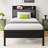 Twin Size Bed Frame, Storage Headboard With Charging Station, Solid And Stable, No Box Spring Needed