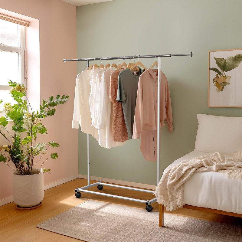 Steel Adjustable Rolling Clothing Rack, Silver