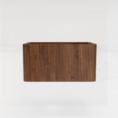 Meuble-lavabo rayé en noyer, conception flottante murale pour salle de bain moderne, assemblage facile