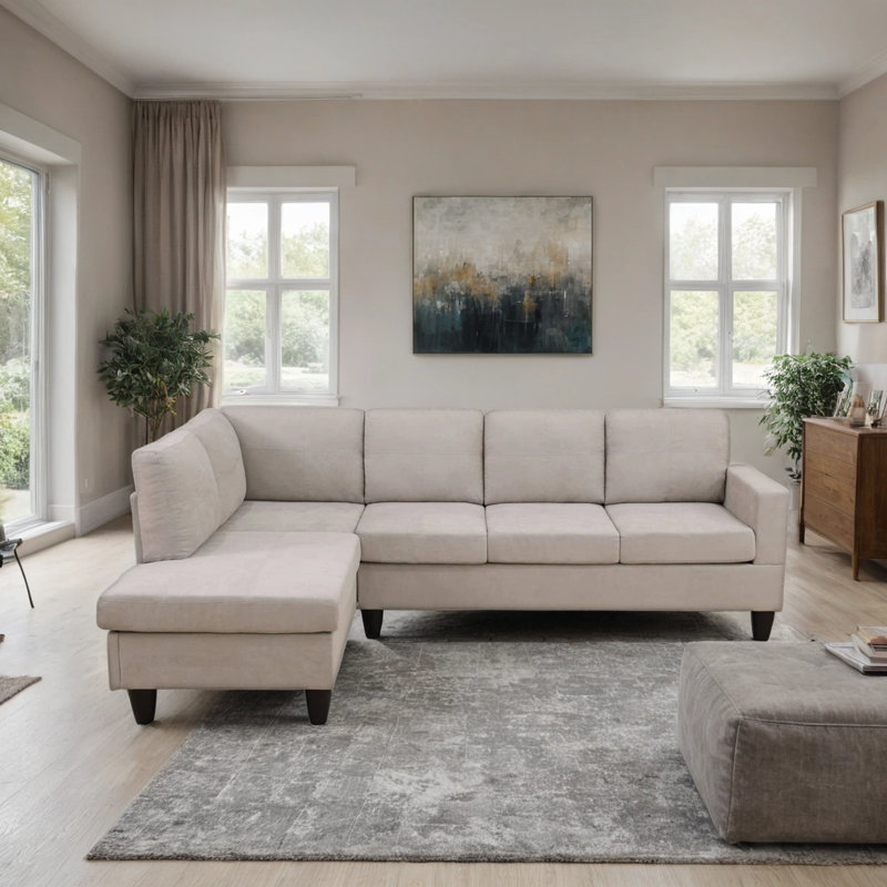 2-Piece Fluffy Fabric L-Shaped Living Room Sectional Sofa Set, Left Hand Facing