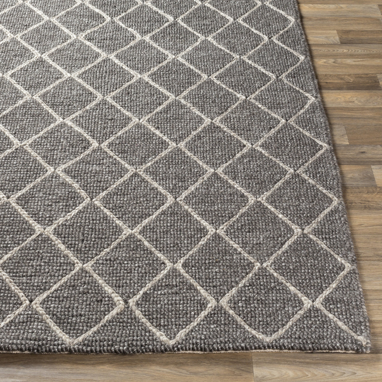 Lilly Charcoal Ivory Flatweave Geometric Rug, Rectangle 8' x 10'