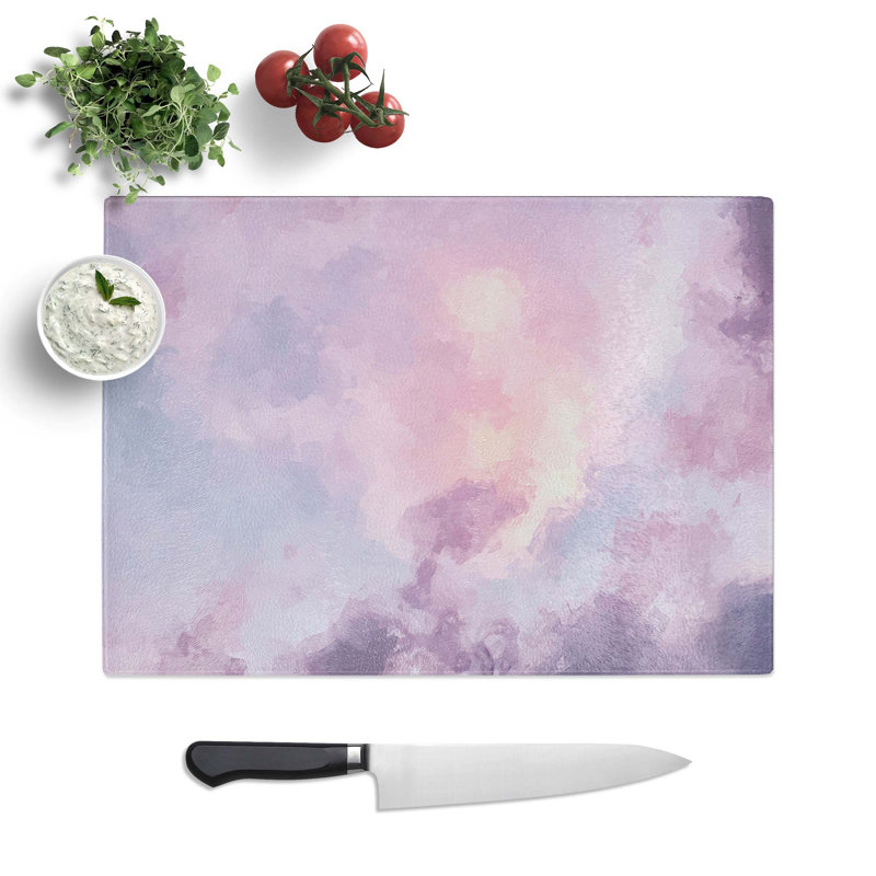 Tempered Glass Cloud Mist Chopping Board, 39 cm W x 28.5 cm L