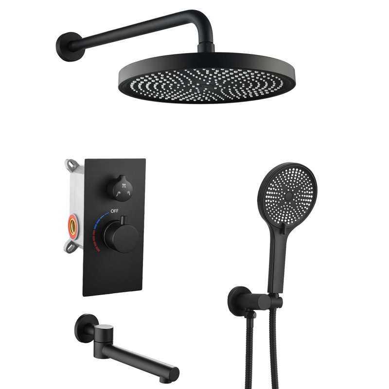 Luxury 3-Function Shower System Set 10" Overhead Shower, 3-Spray Handheld with Bathtub Spout, Matte Black