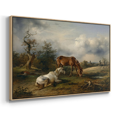 Deux chevaux dans les pâturages, v. 1825 - Peinture sur toile tendue avec châssis encadrée, Gauermann, 1825