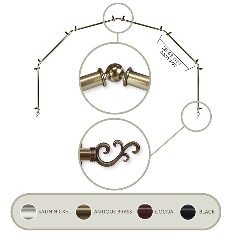 Ensemble de quincaillerie à rideaux simple &-side bay Verlyn, Laiton antique, 28 à 48 po (de chaque côté)