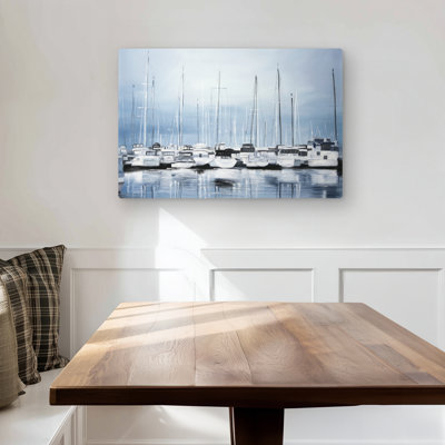 Boats at the Dock 2 - Blue Coastal Metal Print for Home Decor