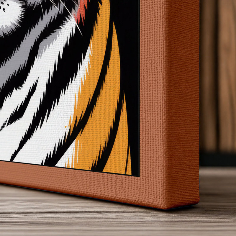 Tiger's Intense Gaze Modern - Wrapped Canvas, 36x24 - 91.4 x 61.0 cm, Terracotta Border