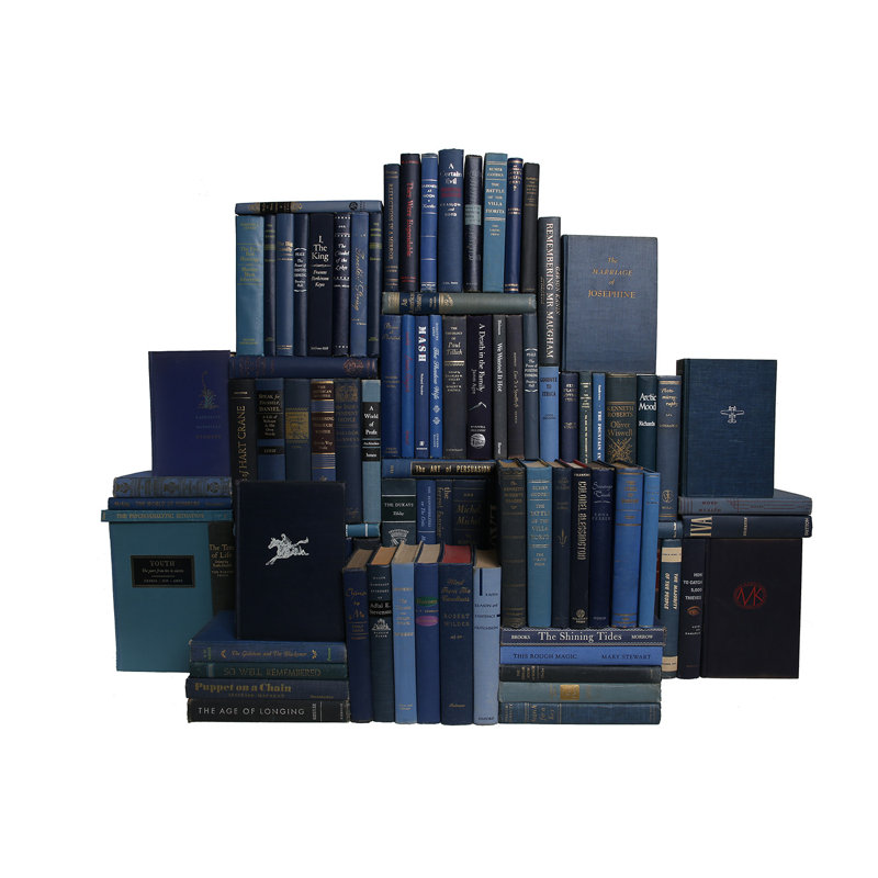 Decorative Books - Vintage Denim Book Wall - Set of 100 Blue Books, 100, Blue
