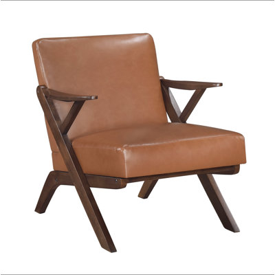 Finish Solid Rubberwood Frame 1pc Accent Chair Faux Leather Upholstery Living Room Furniture