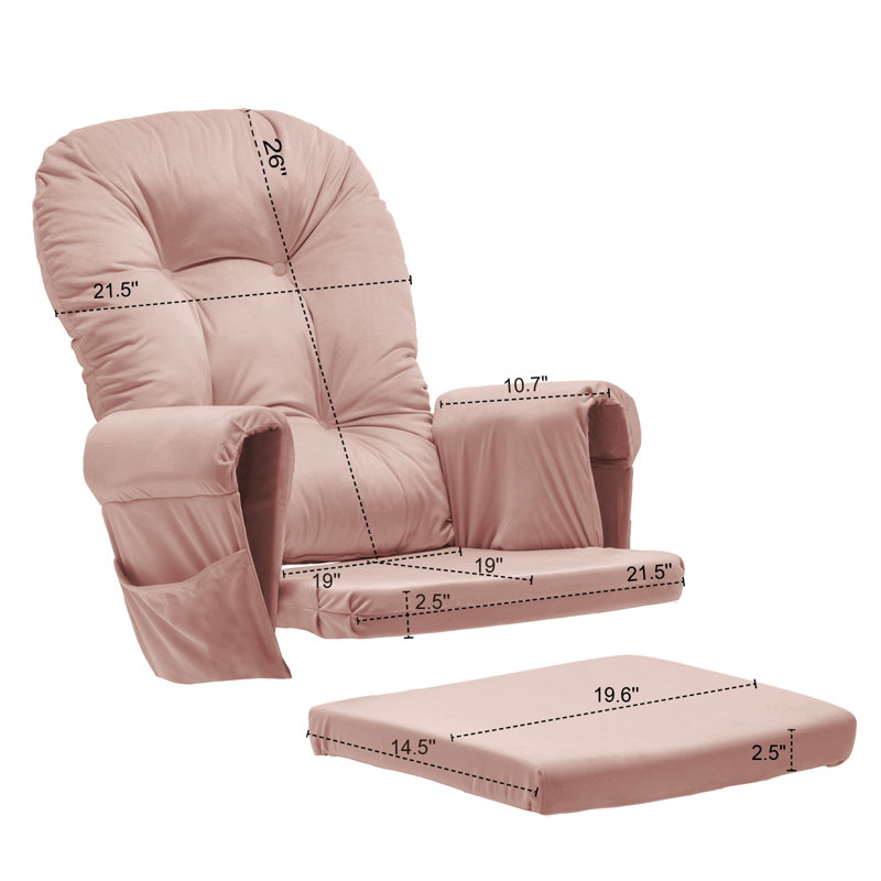 Glider Rocker Replacement Cushions With Storage Pocket, 5PCS, Soft Velvet Thickened, Washable Nonslip, Universal For Use In Glider Rocking Chair, Pink