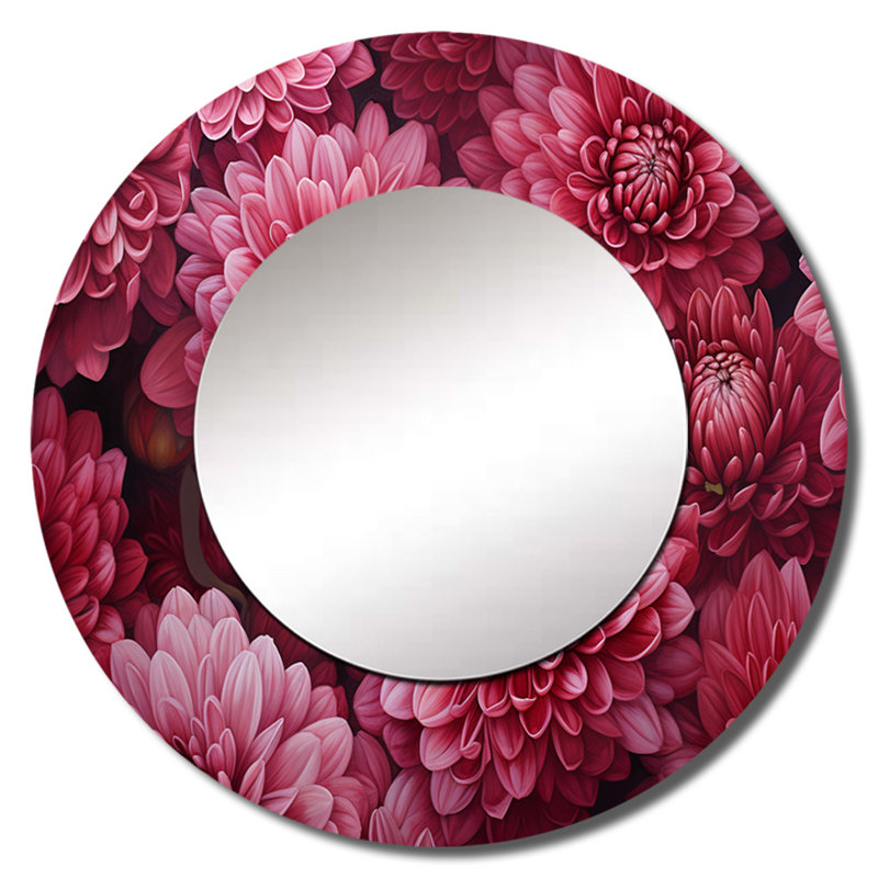 «Mums Musing» - marron, miroir mural traditionnel unique, art imprimé en métal, 29 po x 29 po, Rond