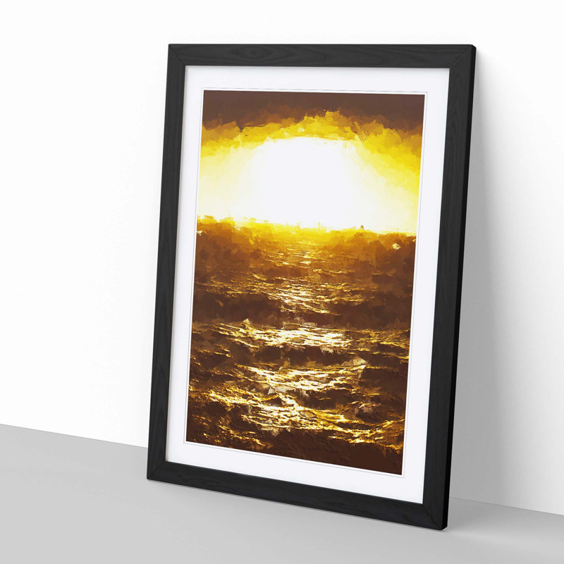 Yellow Sun over the Ocean in Abstract - Picture Frame Graphic Art Print, 50cm H x 35cm W x 2cm D, Black