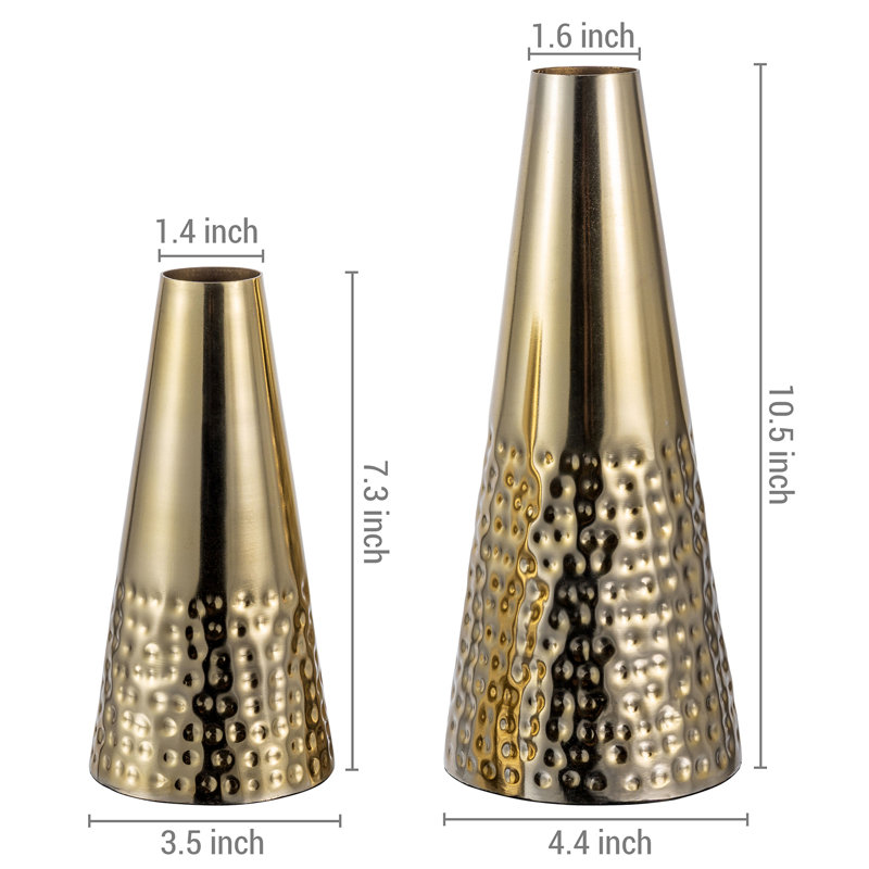 2 Pieces Dagenham Metal Table Vase Set, Gold/Brass