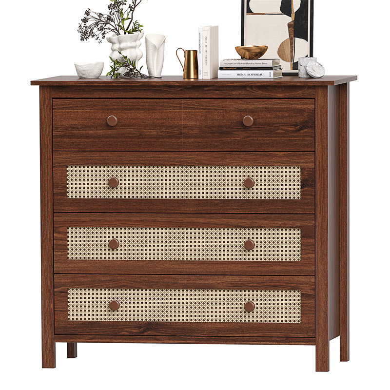 Sideboard Buffet Cabinet With 4 Drawers, Walnut