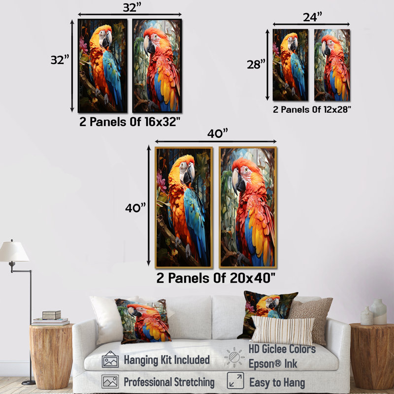 Ensemble de 2 décorations murales Parrot Tropical Jungle, H 28 po x l 25 po, Toile tendue