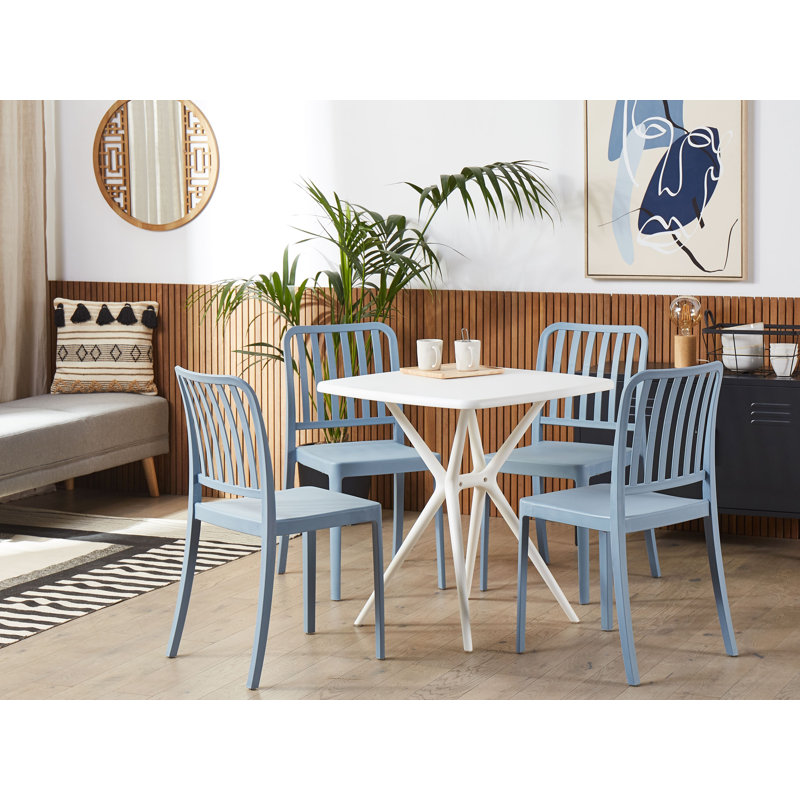 Howey 4 - Person Patio Dining Set with Square Table , Cushions Included, Blue