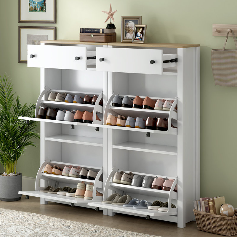 12 Pair Flip Down Shoe Storage, White
