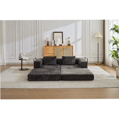 Compression Convertible Floor Sofa Bed With Fixed - Shape Frame, Boneless Modular Sectional Sofa, No Assembly Required, Ideal For Multi - Occasion Use