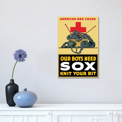 WWI Poster of a Basket of Yarn, Two Knitting Needles, and a Red Cross 1 Piece Wrapped Canvas Wall Art