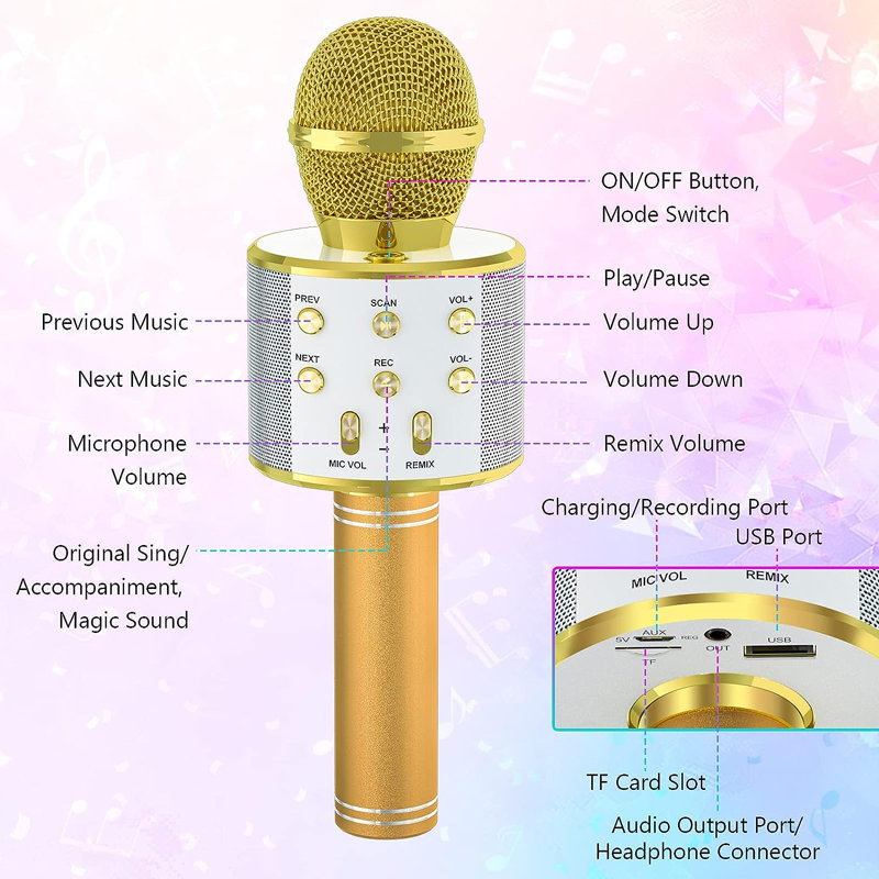 Bluetooth Karaoke Microphone , Gold